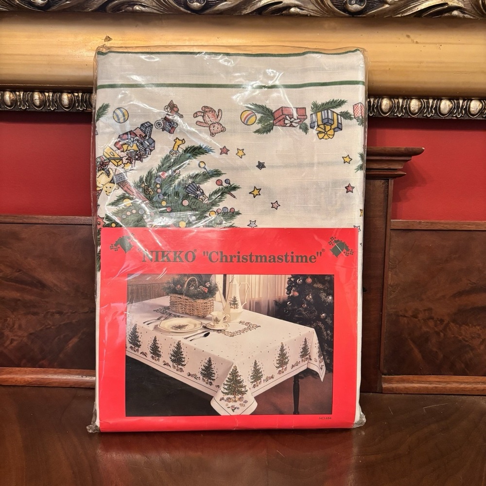 Nikko‎ Christmastime Tablecloth 60x84 Christmas Tree Toys Holiday NIP